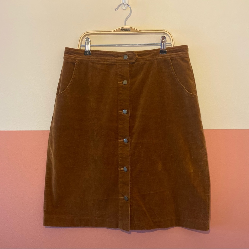 Mo:Vint camel corduroy a-line skirt Large